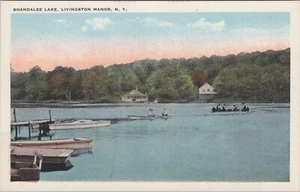 Postcard New York NY Livingston Manor Shandelee Lake Boats Canoes HTF View 1920s - Picture 1 of 2