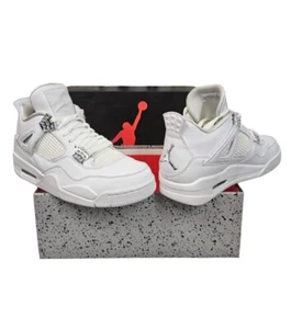 Air Jordan 4 Retro White Metal Silver Black Size 8 - Picture 1 of 13