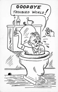 Postal: Adiós mundo problemático, hombre en el inodoro, ¿humor? - Imagen 1 de 2
