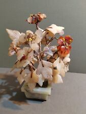 Vintage Chinese Jade? Stone marble? Bonsai Tree Ornament flowers 