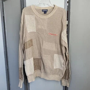 VTG Lands End Grandpa Sweater Made in USA 100% Cotton Corporate Branding Sz. L - Picture 1 of 10