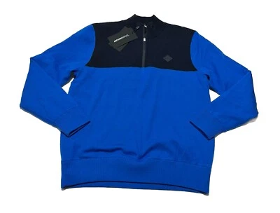 J.Lindenberg Azul Negro Jeff Cortavientos Lana Merino Pullover Chaqueta Suéter Mediano Foto 1 de 4