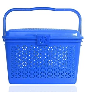 Plastic Shopping Basket With Handles & Lid Color Blue For Krtchen - Picture 1 of 4