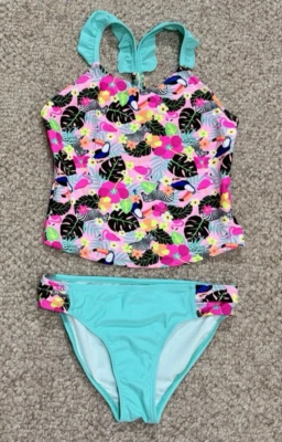 NUEVO SIN ETIQUETAS Wonder Nation Tropical Cebra Tucán 2 Piezas Traje de Baño Niñas Grande 10-12 Foto 1 de 4