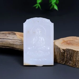 Certified 100%Natural Hetian white jade Pendants-Kwanyin 和田玉观音玉文人玩子纲牌子, 117G - Picture 1 of 15