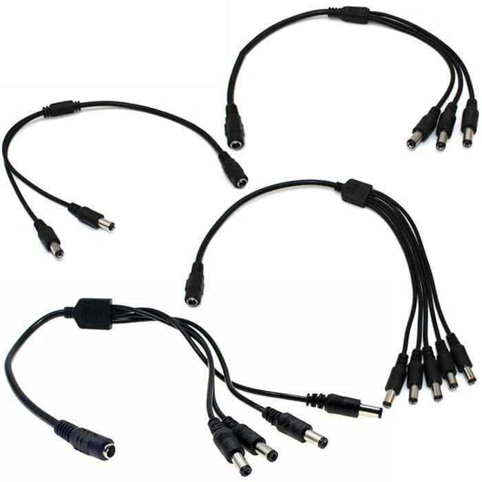 DC 1 Female to 2/3/4/5/6/8 Male Power Splitter Cable Cord for CCTV Camera System - Image 1 of 4