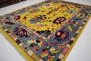 Oushak Rug Turkish Carpet Yellow Color Modern Hand Knotted 100% Woolen Rug - Picture 1 of 19