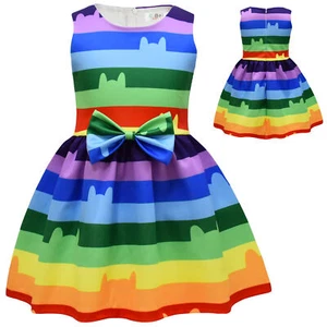 Rainbow GabbyDollhouse Dress Princess Dresses Ruffle Sleeveless Dress Girls - Picture 1 of 9