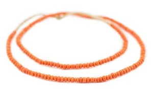 Orange Ghana Glass Seed Beads 4mm African 26” Handmade - Picture 1 of 4