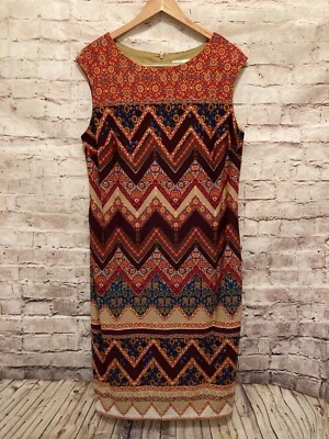 Vestido Cato para mujer funda grande rojo óxido estampado mixto manga gorra elástica cremallera Foto 1 de 4