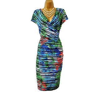 Joseph Ribkoff Dress Sz UK 16 Multi Floral Reversible Wrap Ruched Party Cocktail - Picture 1 of 9