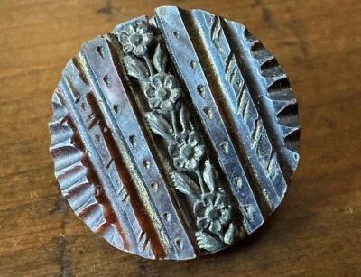 Antique Hand Carved Shell And Steel Shank Button Flower Design C204! - Image 1 of 4