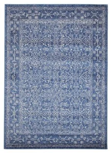 NAVY BLUE FLOOR RUG TRADITIONAL ORIENTAL VINTAGE SHABBY CHIC CARPET - Picture 1 of 9