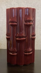 Redwing Burgundy Bamboo Ceramic Vase w/Lt. Grey interior 7.5” #400 Tiki Party - Picture 1 of 6