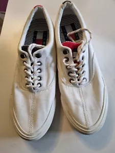 Tommy Hilfiger Barca Scarpe da Ginnastica Tela Cotone Bianco Jeans Taglia 7 UK - Picture 1 of 10