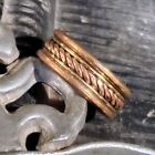 Handcrafted Geometric Rope Line Design India Brass and Copper Adjustable Ring