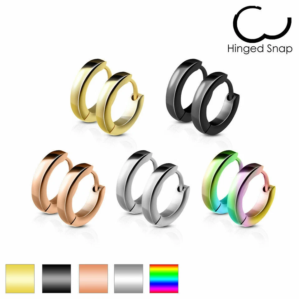Mens 2.5mm Surgical Steel IP Huggie Hoop Hinged Earrings Hinge Black, Steel Gold - Image 1 of 1