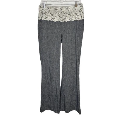 Anthropologie Elevenses The Brighton‎ Linen Cotton Lace Waist Wide Leg Pants 6 - Image 1 of 4