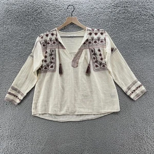 Isabel Marant Etoile Blouse Womens 6 Cream Gauze Boho Embroidered Peasant Top - Picture 1 of 12