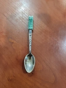 Mexiko Vintage Souvenir Silber Löffel mit Jade 4,5" - Bild 1 von 8