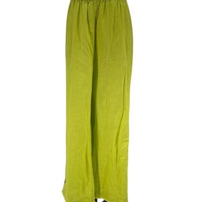 Nuevo con etiquetas Pantalones Ali Miles 2X Lino Verde Lima Flecos Pierna Ancha Cintura Elástica Plus Foto 1 de 4