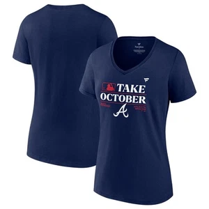 Women's Fanatics Navy Atlanta Braves 2023 Postseason Locker Room V-Neck T-Shirt - Picture 1 of 3