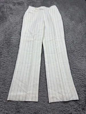 Pantalones Ralph Lauren Mujer 6 Blanco A Rayas Lino Tiro Alto Forrados Pierna Ancha Chino Foto 1 de 4
