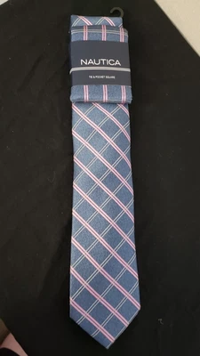 NUEVO Corbata y Bolsillo Cuadrado Nautica Azul/Rosa Foto 1 de 4