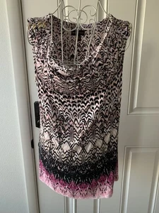 DANA BUCHMAN weiß rosa schwarz Print Schulter Ketten ärmelloses Top Gr. M Damen - Bild 1 von 24