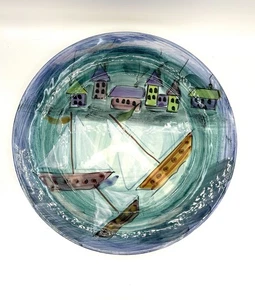 Made In Italy House & Sailboat Platter 13.5” Blue Green Multicolor Serving Plate - Picture 1 of 7