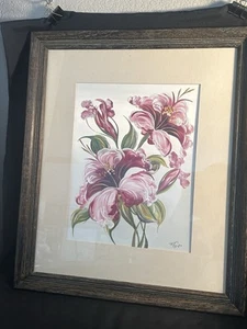 Vintage Orchids Oil Painting On White Silk 17 X 20~Signed - Picture 1 of 8
