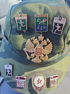 UdSSR Russland Rote Armee Tarnmütze mit vielen Pins - Bild 1 von 12