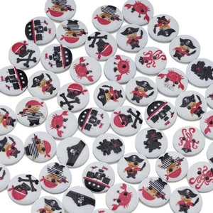 50PCS Painted Pirate Theme Wood Buttons for Sewing, Scrapbooking, DIY Deocr 15mm - Picture 1 of 8