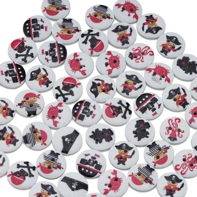 50PCS Painted Pirate Theme Wood Buttons for Sewing, Scrapbooking, DIY Deocr 15mm - Image 1 of 4