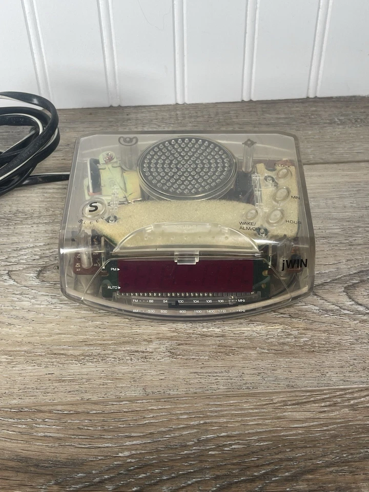 Vintage 2004 jWIN Modelo Nº Radio reloj despertador JL-204C AM/FM plástico transparente Foto 1 de 4