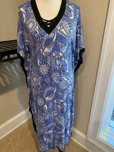 Ellen Tracy Camisón Caftán S M Mezcla Rayón Tejido Azul Paisley Fluido Vestido de Casa - Imagen 1 de 9