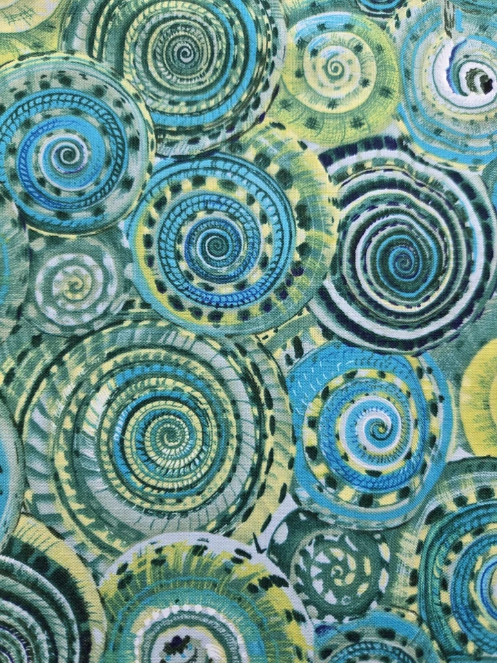Andover Fabric Snail Shell by Ladyfingers Studio #2376 Green Blue 26" x 42" - Image 1 of 3