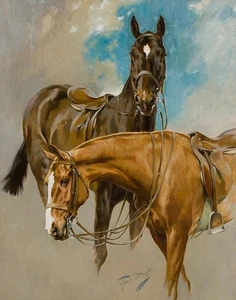 Gilbert Wright Polo Ponies Canvas Print 16 x 20 - Picture 1 of 5