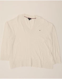 TOMMY HILFIGER Womens Oversized V-Neck Jumper Sweater UK 20 2XL White EJ04 - Picture 1 of 3