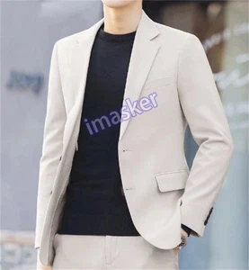 Men Work Blazer Jacket Business Casual Formal Button Slim Fit Suit Coat Tops - Picture 1 of 12