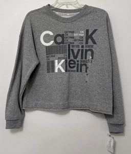 Sudadera para mujer Calvin Klein Jeans pequeña recortada gris estampado gráfico logotipo - Imagen 1 de 7
