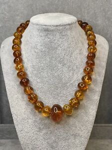 GENUINE BALTIC Amber Stone Necklace. Cognac Color Amber Beads 45 Cm/17.7 Inch