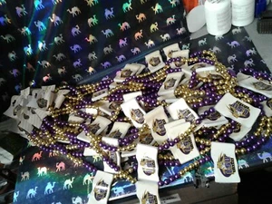 DOZEN Mardi Gras Zone LSU TIGERS FLAG Beads Each Handmade And Detailed LINCENSED - Picture 1 of 4