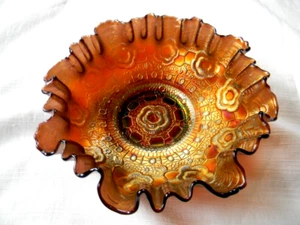 Antique 1921 FENTON CAPTIVE ROSE BOWL 3 in 1 Edge 8" Carnival Glass Exquisite - Picture 1 of 11