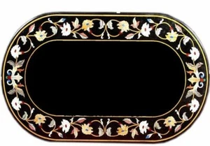 3'x2' black Marble coffee Table Top Inlay pietra dura antique home decor k3 - Picture 1 of 4