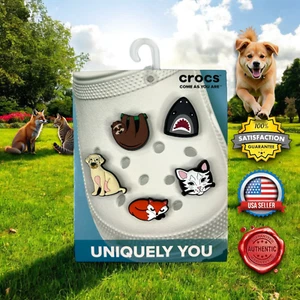 AUTHENTIC Crocs Animal Lover Jibbitz Charms Dog Cat Shark Sloth Fox 5-Pack NEW - Picture 1 of 13
