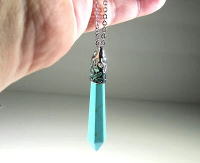 Charged Canadian Natural Howlite Pendant, Dyed Green + Stainless Steel Chain - Image 1 of 4