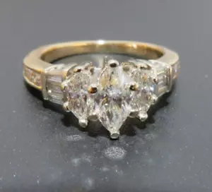 14K 2TONE MARQUISE DIAMOND ENGAGEMENT RING 1.00 tcw SZ 4.5 4.39 grams (G132902) - Picture 1 of 11