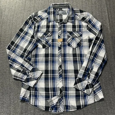 Camisa a Presión BKE Perla Para Hombres Extra Grande Ajuste Estándar Azul Negro Blanco A Cuadros Nueva con Etiquetas Foto 1 de 4