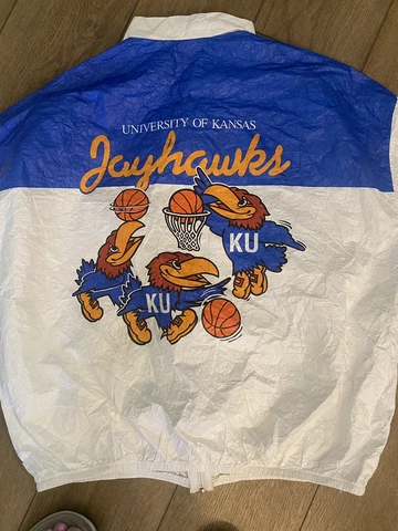 Vtg KU 90s Phillips 66 Big 8 Basketball Kansas Jayhawks Tyvek Jacket mens XL Cover